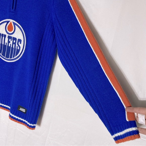Vintage NHL Edmonton Oilers 1/4 Zip Mock Neck Pullover Knit Sweater L - Picture 11 of 16